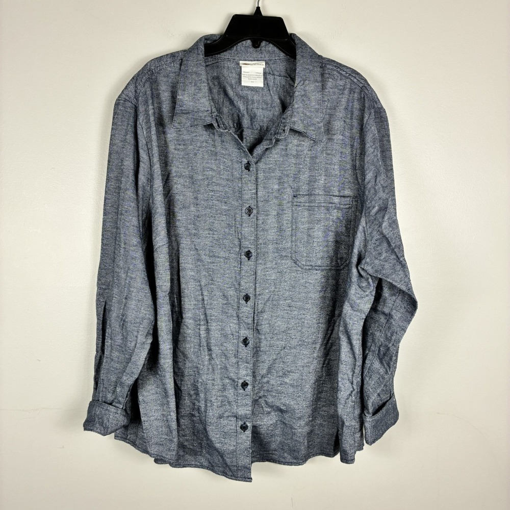 Dickies Women's Work Shirt 3X Blue Button Down Long Sleeve Cotton Casual Flannel